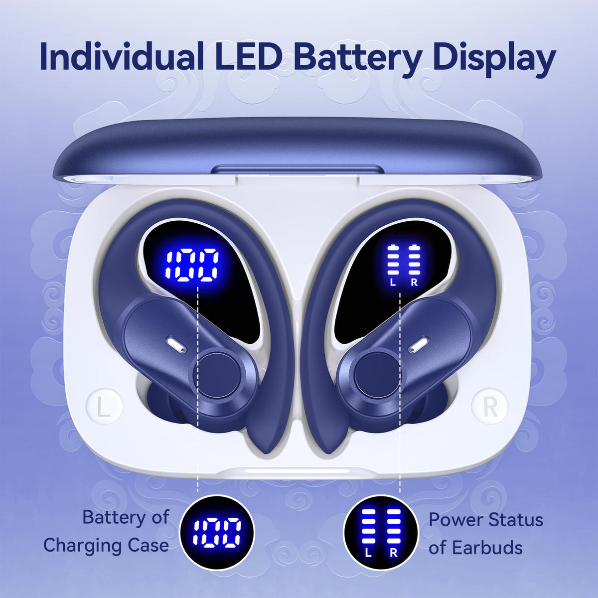 GOLREX earbuds on a wireless charging pad, fast convenient charging