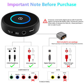 Golvery BT53 2-in-1 flight adapter side view, supports easy in-flight audio to wireless headsets.