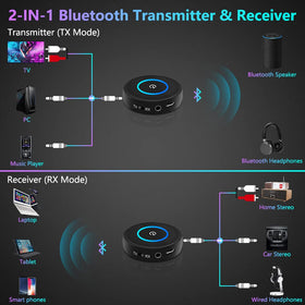 Golvery BT53 dual 3.5mm cables connected, expands compatibility with multiple devices.