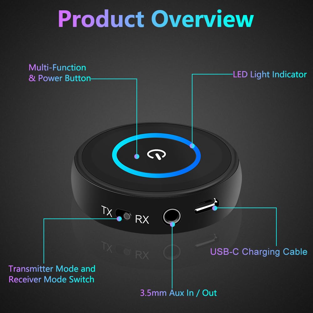 Golvery BT53 RCA and AUX ports expand connection options.