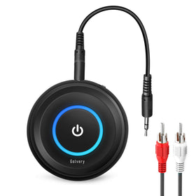 Golvery BT53 transmitter-receiver front view for 2-in-1 wireless audio, stream TV audio to Bluetooth headphones.