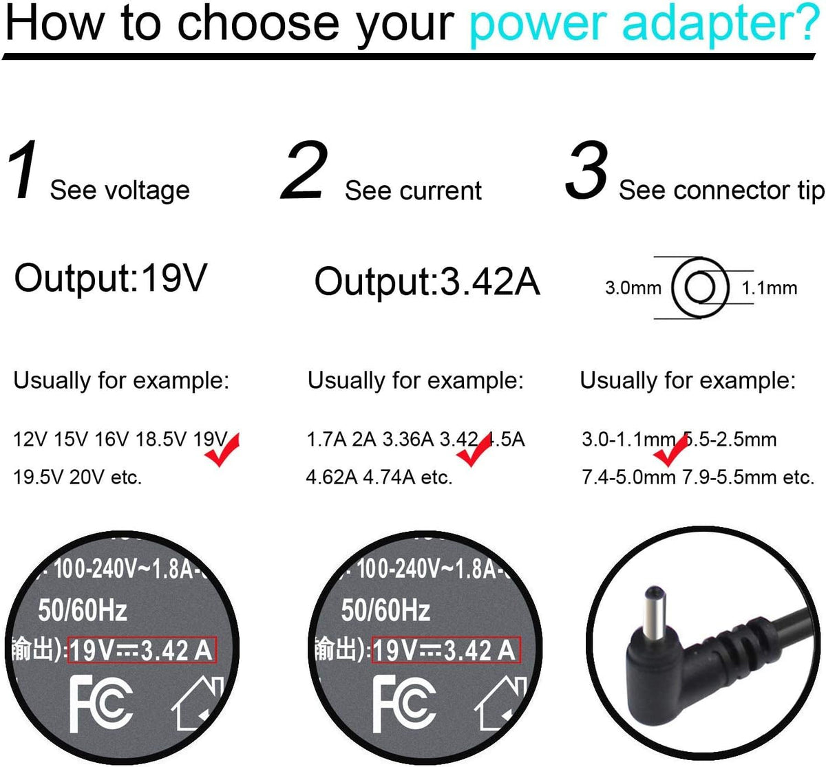 Gomarty 65W Acer charger back view shows safety certifications