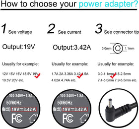 Gomarty 65W Acer charger back view shows safety certifications