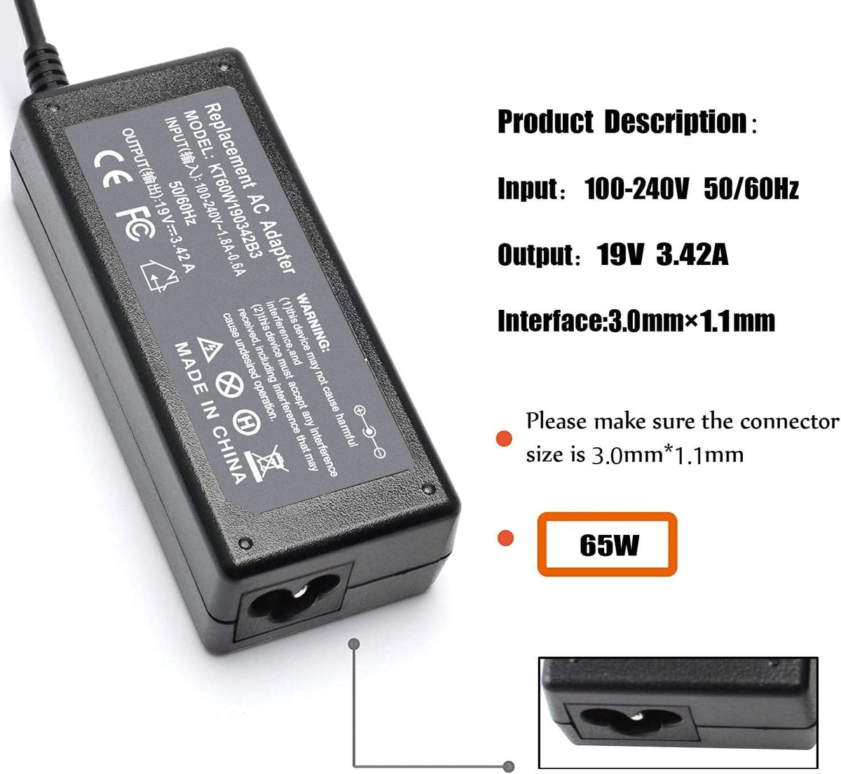 Gomarty 65W Acer charger with AC power cord included for immediate use