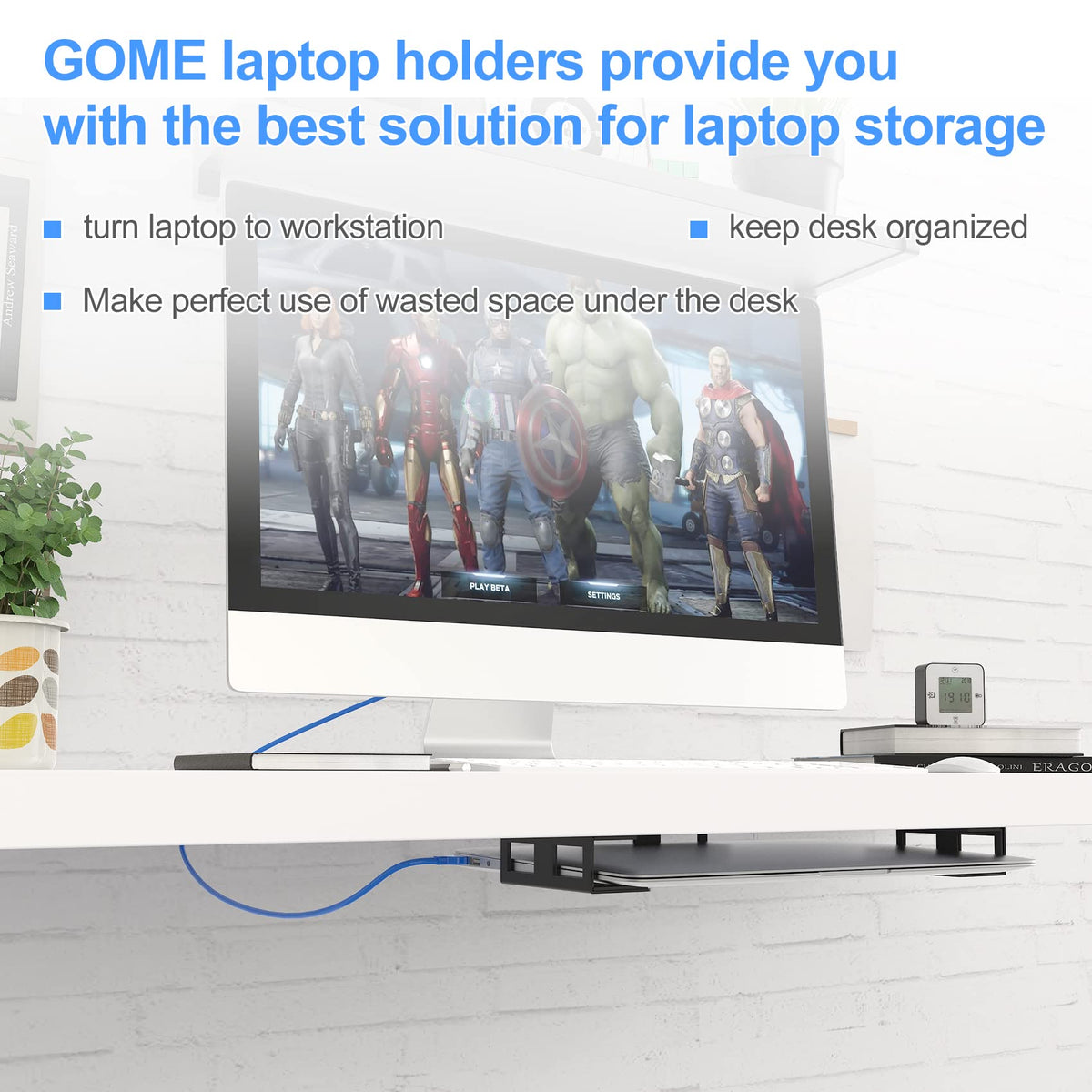 GOME laptop in tray with cables routed neatly for improved airflow