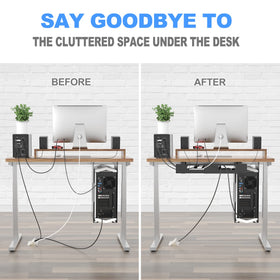 GOME lifestyle shot in home office demonstrating organized cables and safer desk