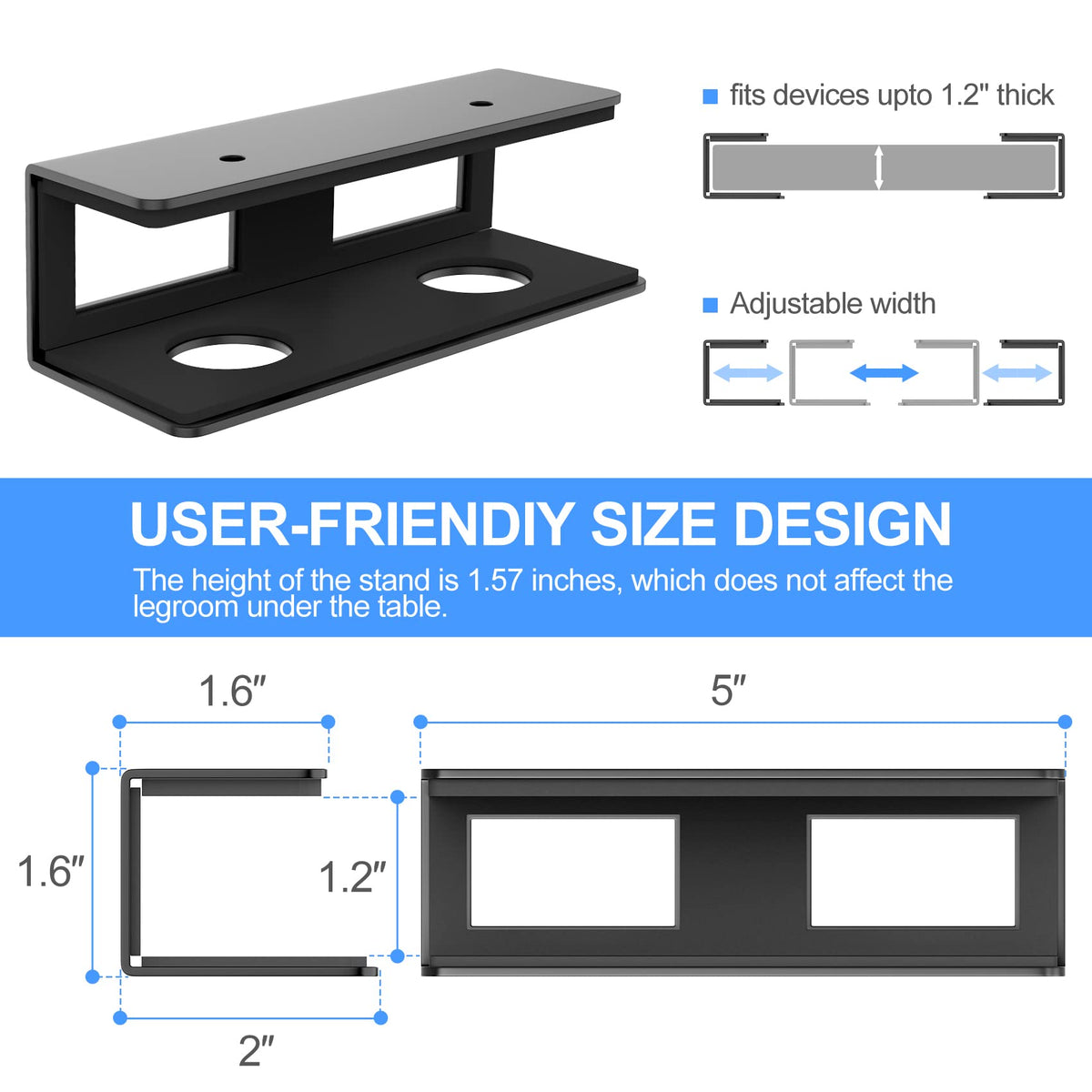 GOME mounted under desk holding laptop to free desktop space