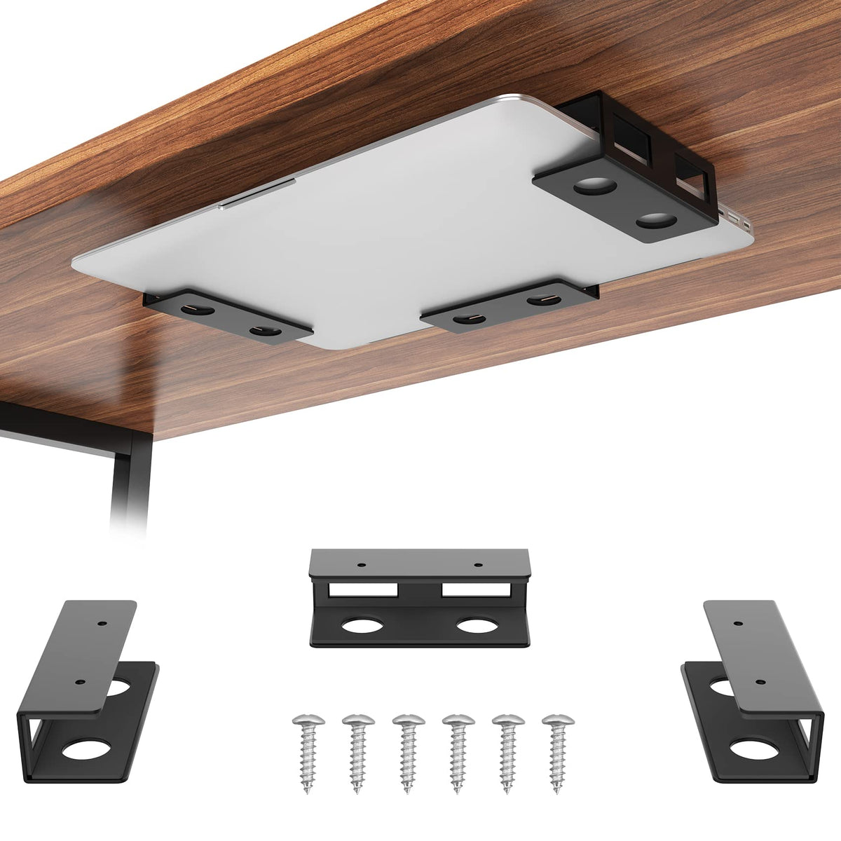 GOME front view of under-desk mount showing compact organized storage benefit