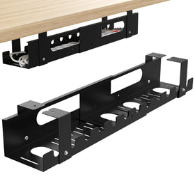 GOME front view of under-desk tray showing full coverage and tidy storage benefit