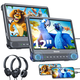 GOnavidio 12-inch dual car DVD players front view for shared or independent playback.