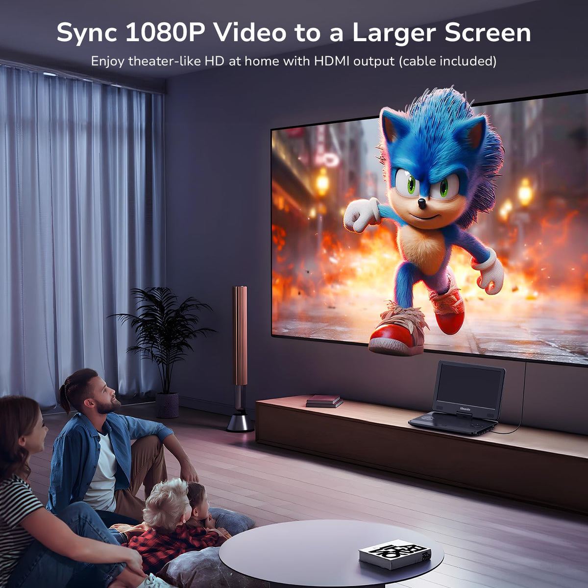 GOnavidio Blu-ray player with HDMI ports ready to connect to a TV for bigger visuals.