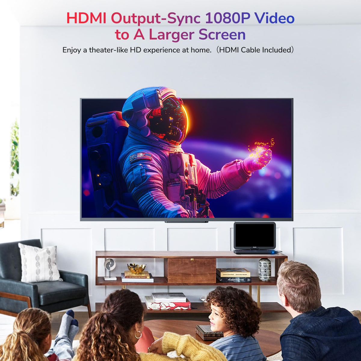 GOnavidio HDMI in/out connects to TVs or consoles for larger viewing.
