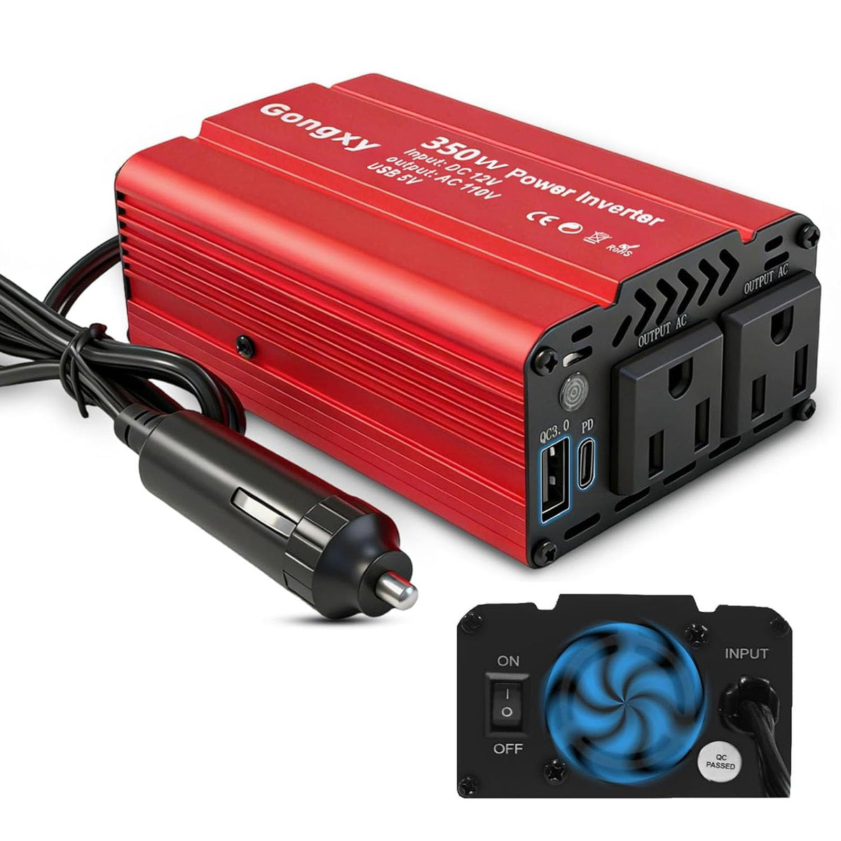 Gongxy 350W car power inverter front view for on the road use