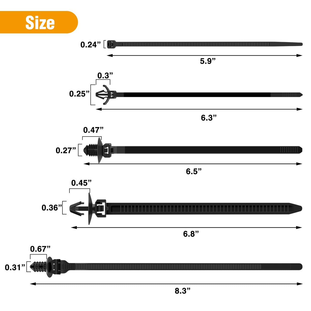 GOOACC self-locking nylon cable ties provide secure, adjustable cable organization.
