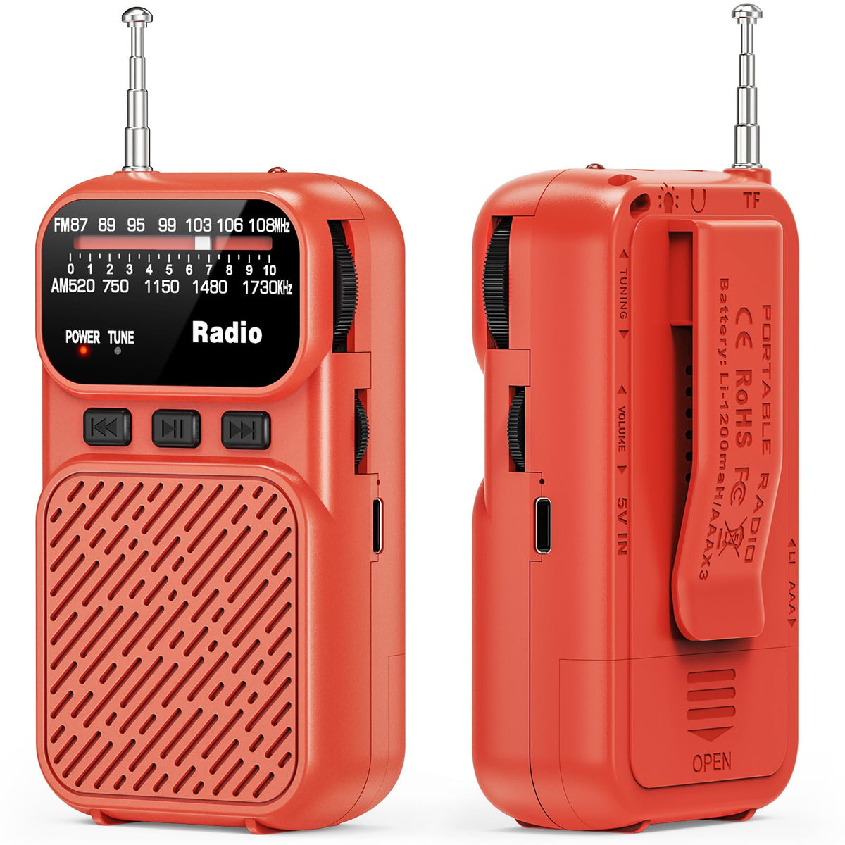 Goodes portable radio front view with clear AM/FM dial for crisp reception