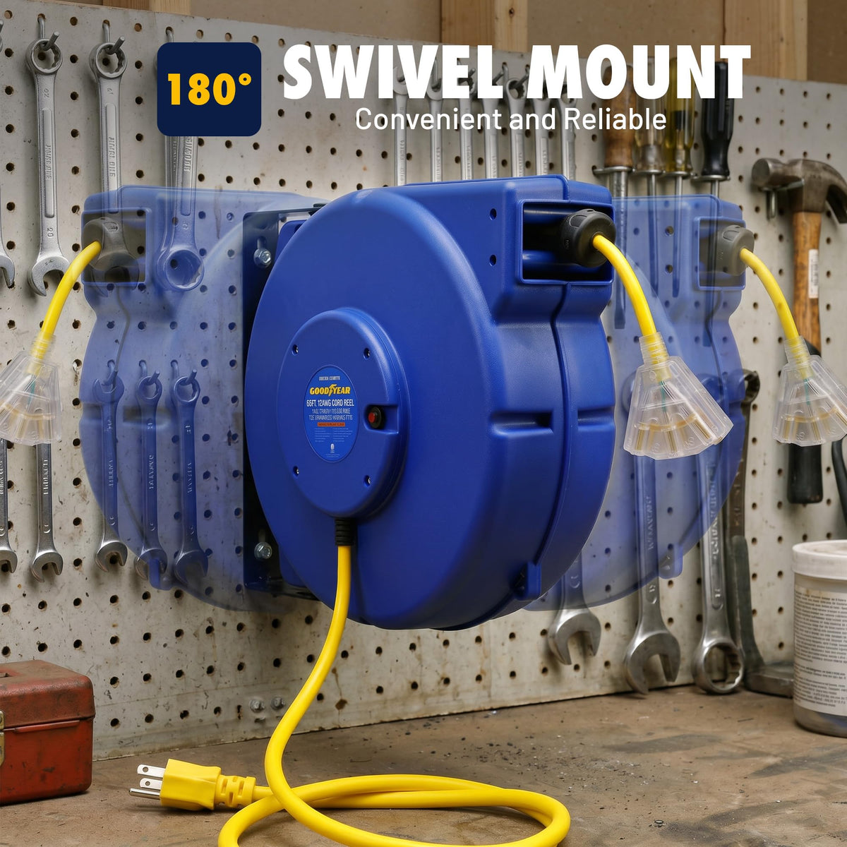 Goodyear 360-degree rotation option for varied workspace layouts.