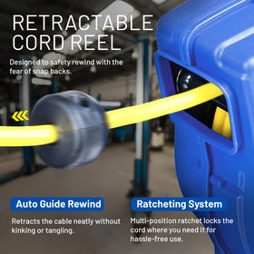 Goodyear extension cord reel 3c-sjtow cable handles tough environments indoors or outdoors