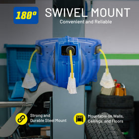 Goodyear extension cord reel durable polypropylene housing withstands daily use in harsh conditions