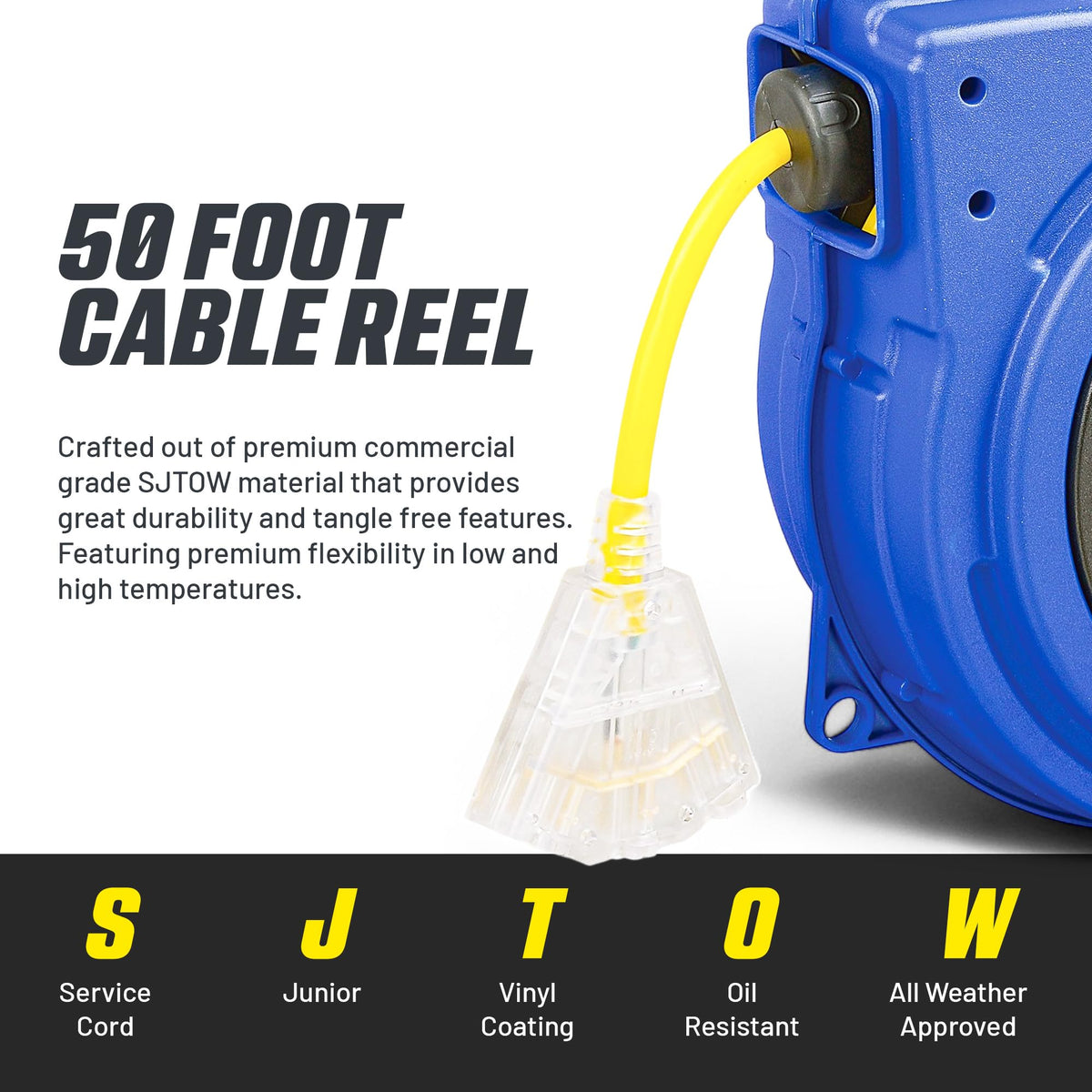 Goodyear reel features 54-inch lead-in cord for flexible setups.