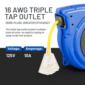 Goodyear extension cord reel retractable case protects cord and reduces tangles in cluttered areas