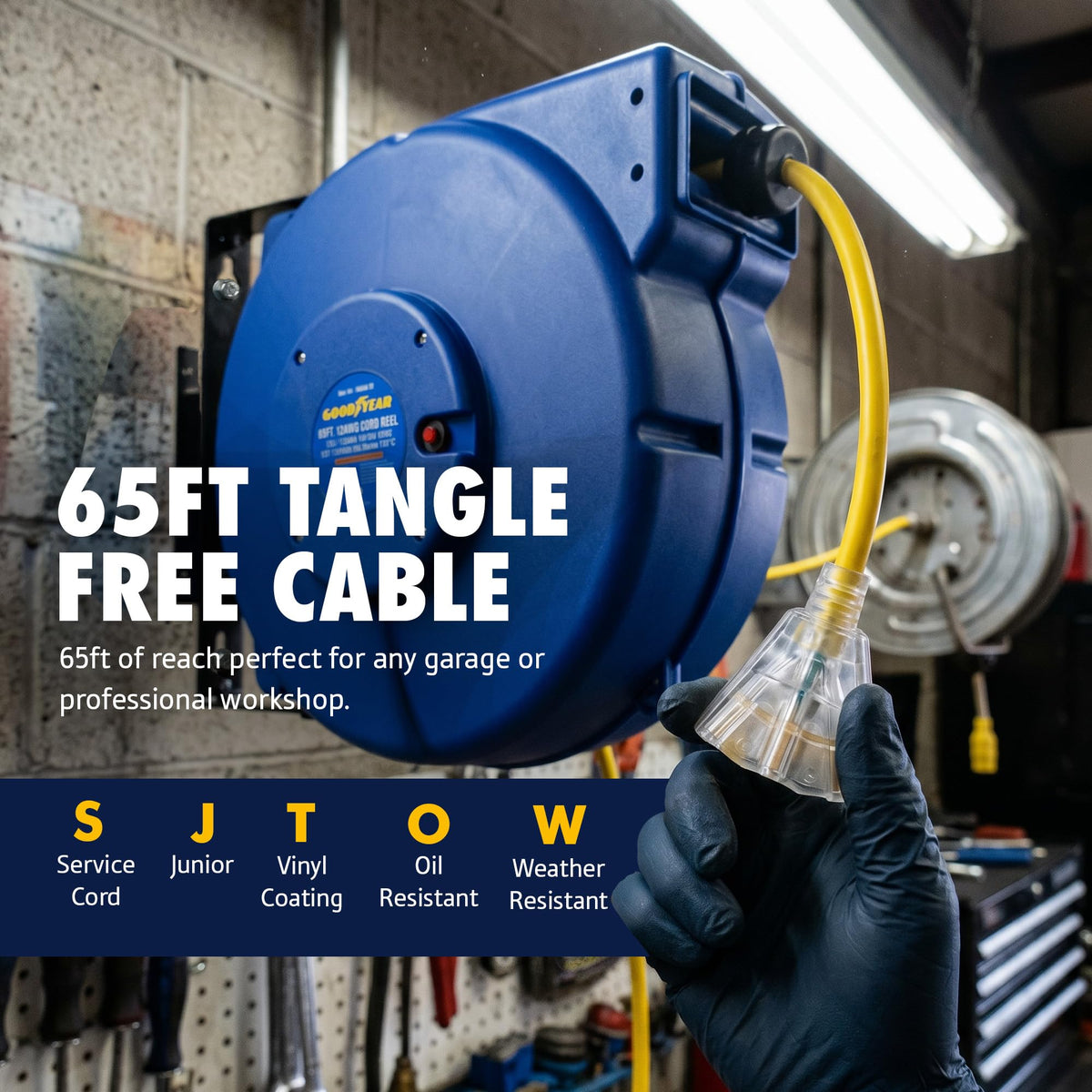 Goodyear premium SJTOW cable resists oil and moisture for tough environments.
