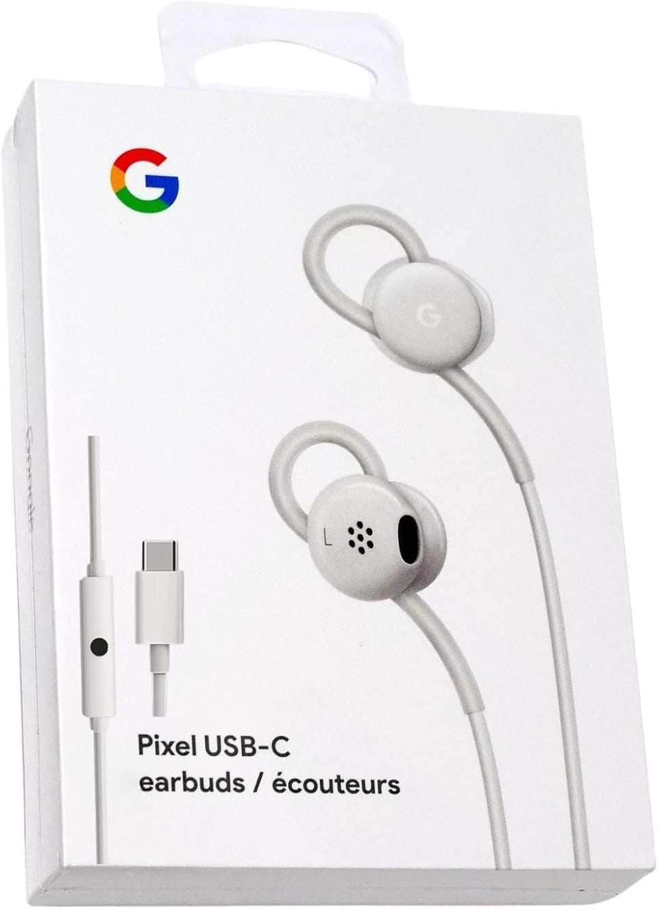 Google earbuds front view showing compact design and clear branding for versatility