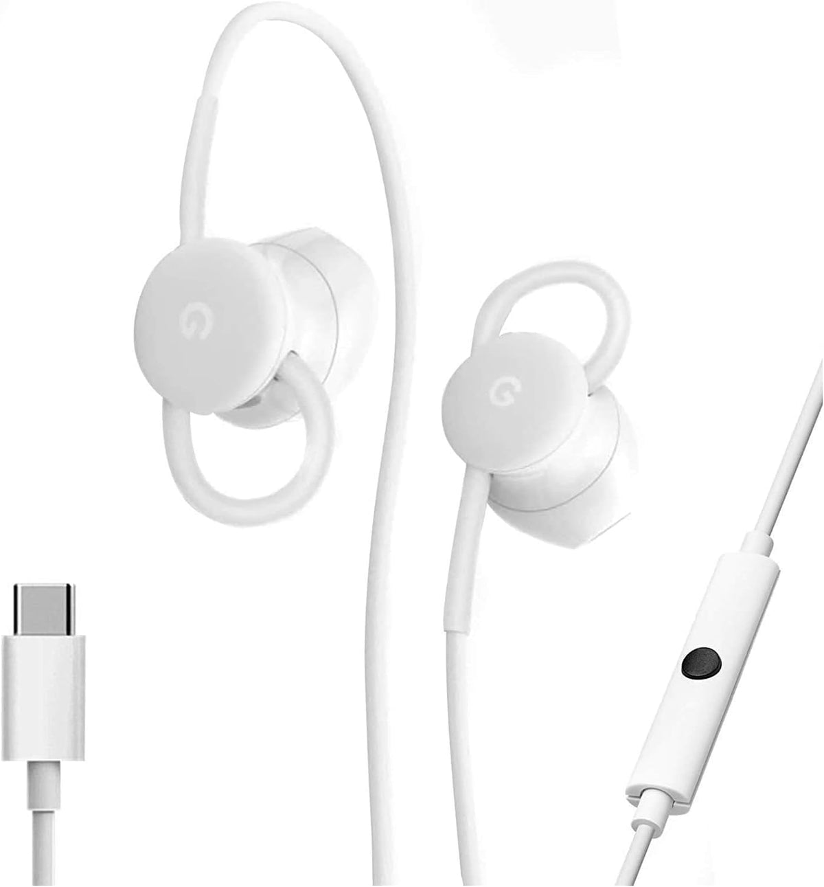 Google earbuds inline remote closeup displaying buttons for easy call control
