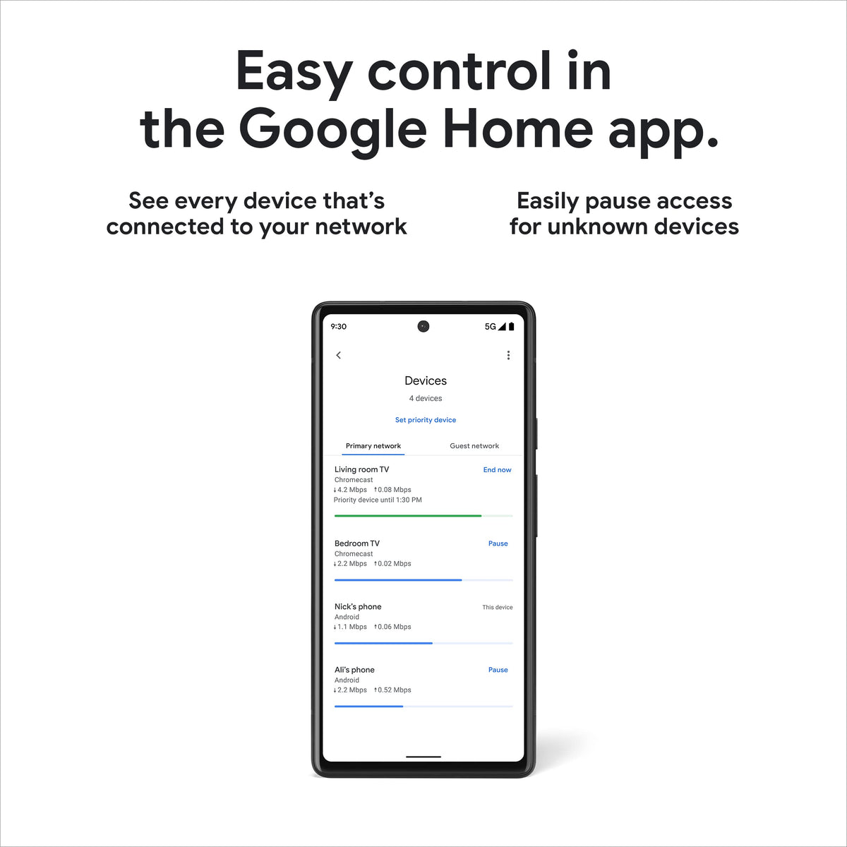 Google Nest WiFi Pro 6E guest network screen shows separate access for visitors.