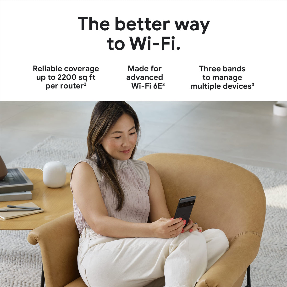 Google Nest WiFi Pro 6E router setup shows quick app configuration for easy setup.
