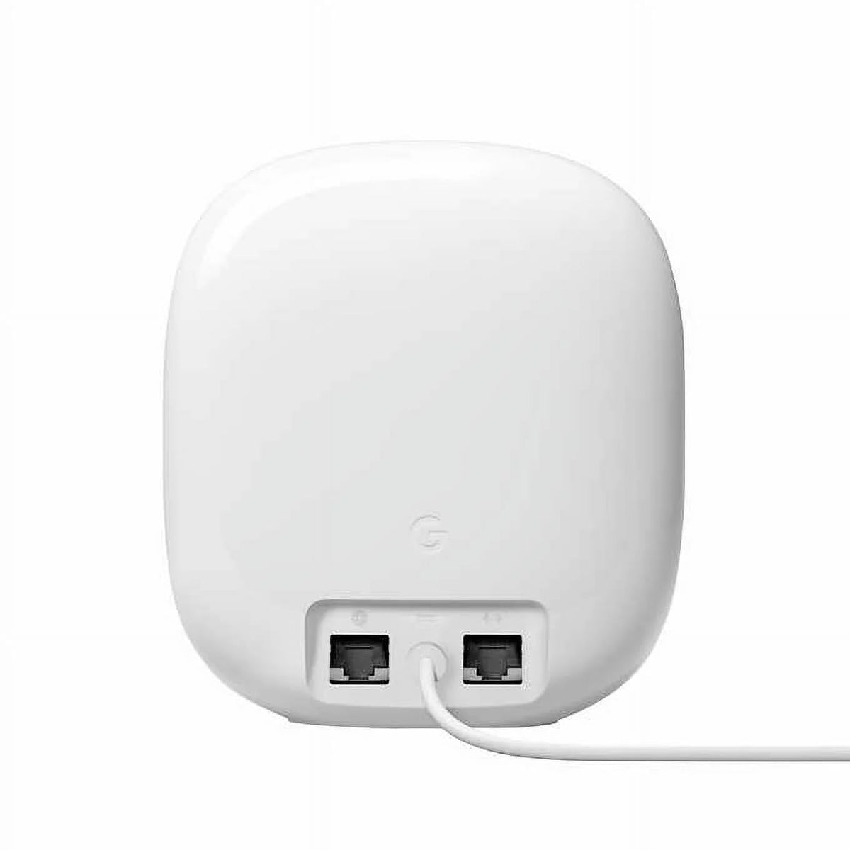 Google Nest WiFi Pro 6E Snow router ports side enables wired connections.