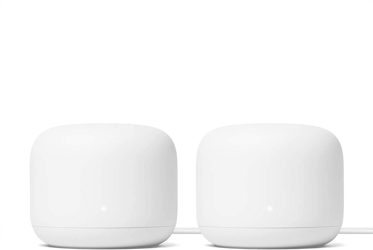 Google Nest Wifi router front view showing fast, reliable coverage for home offices