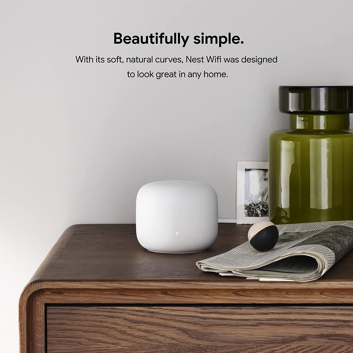 Illustration of Google Nest WiFi system delivering wide coverage.
