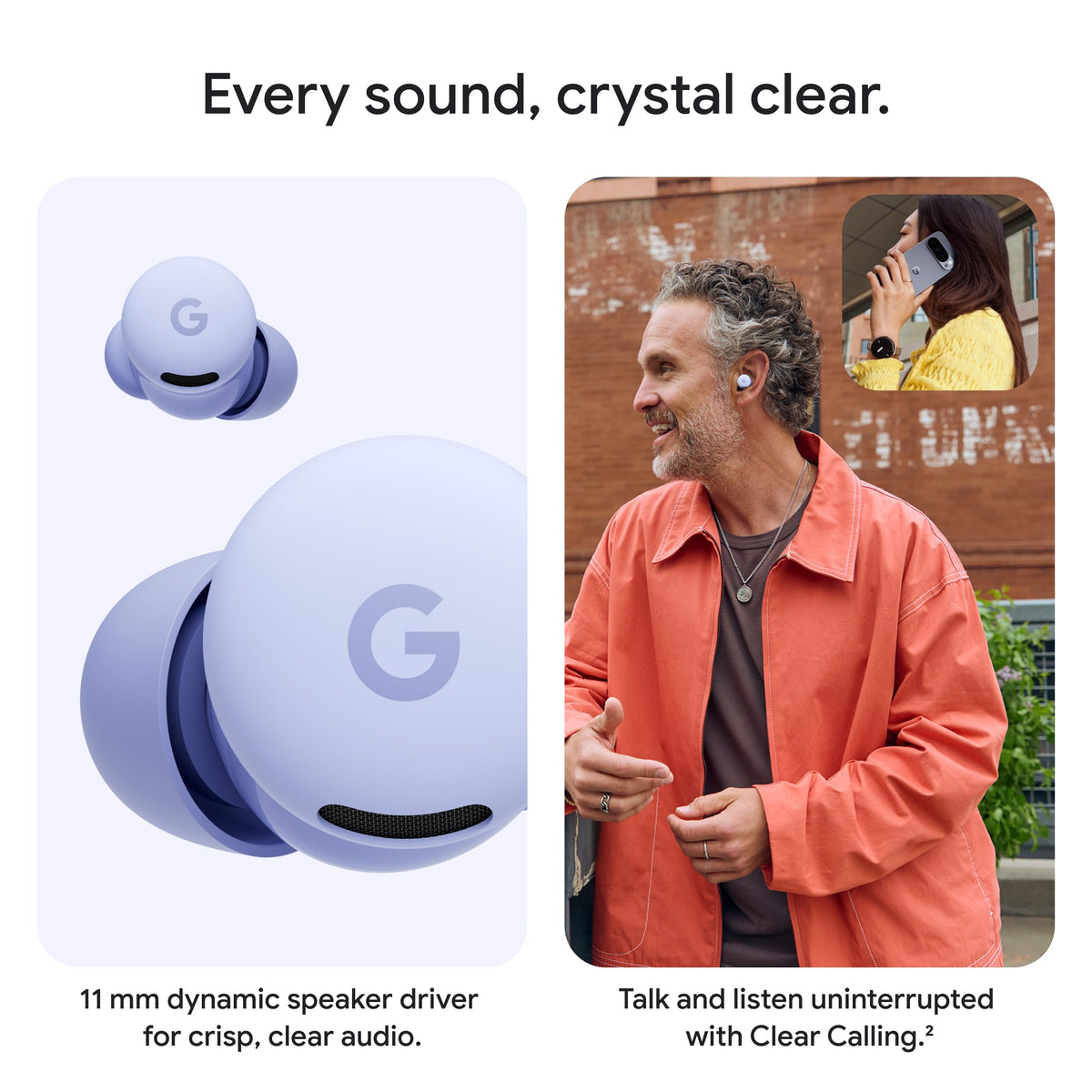 Twist-to-adjust stabilizer on Pixel Buds 2a for secure fit during activity
