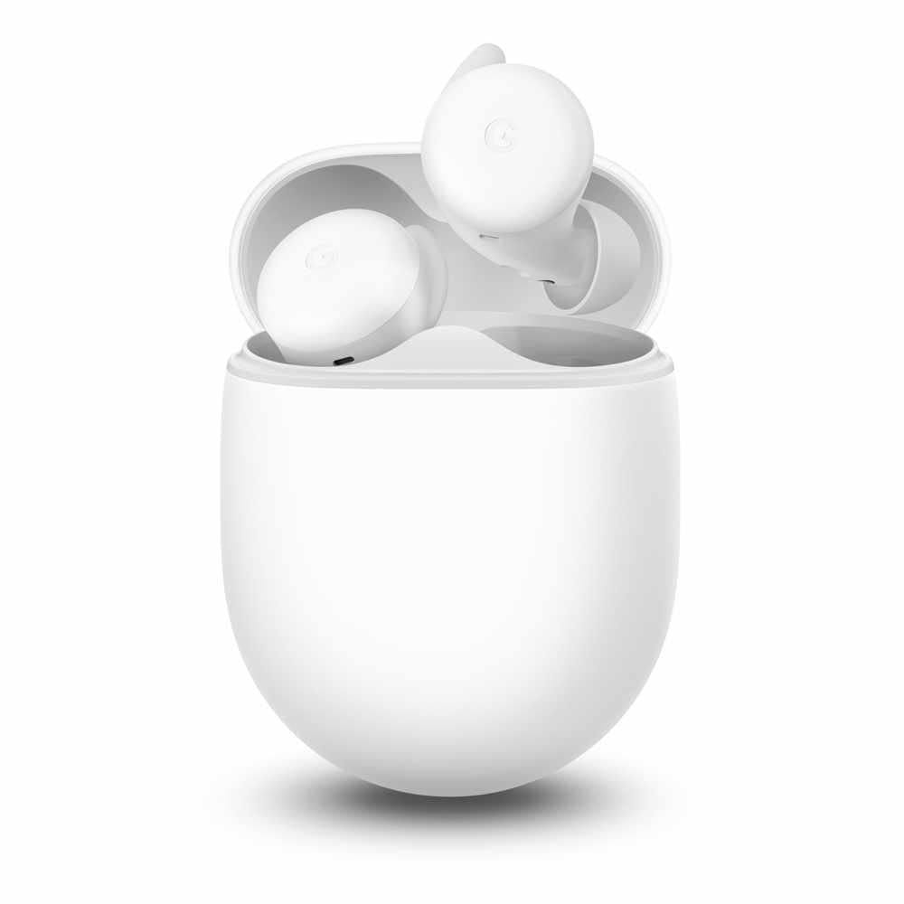 Google Pixel Buds A-Series design close-up showing flush-to-ear comfort for secure listening.