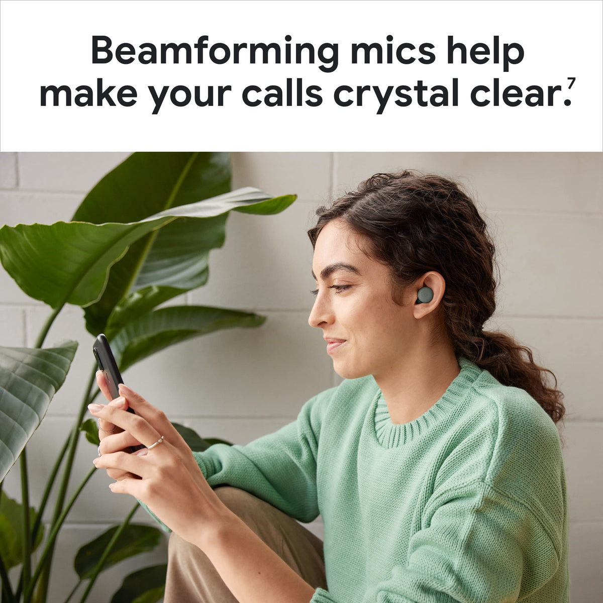 Google Pixel Buds A-Series white microphones close-up for clearer calls.