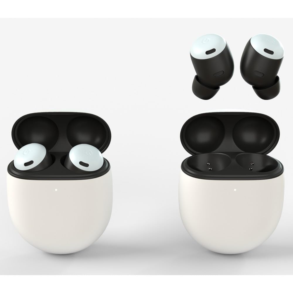 Google Pixel Buds Pro Fog earbuds held in hand show compact comfort.