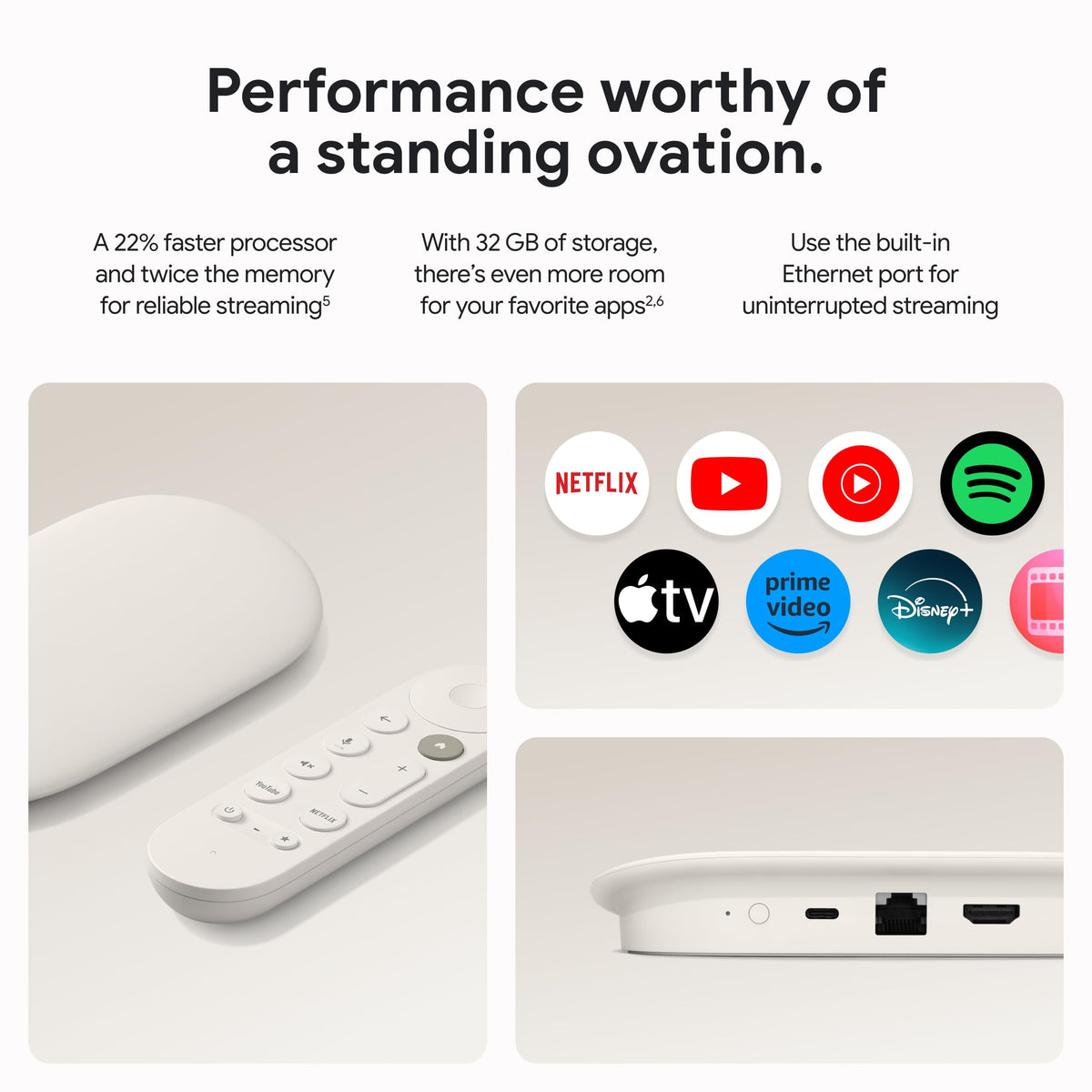 Google TV Streamer 4K with 32 GB storage for more apps and smoother switching