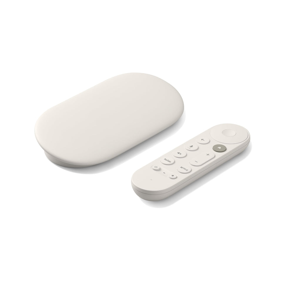 Google TV Streamer 4K Porcelain on living room TV for fast recommendations