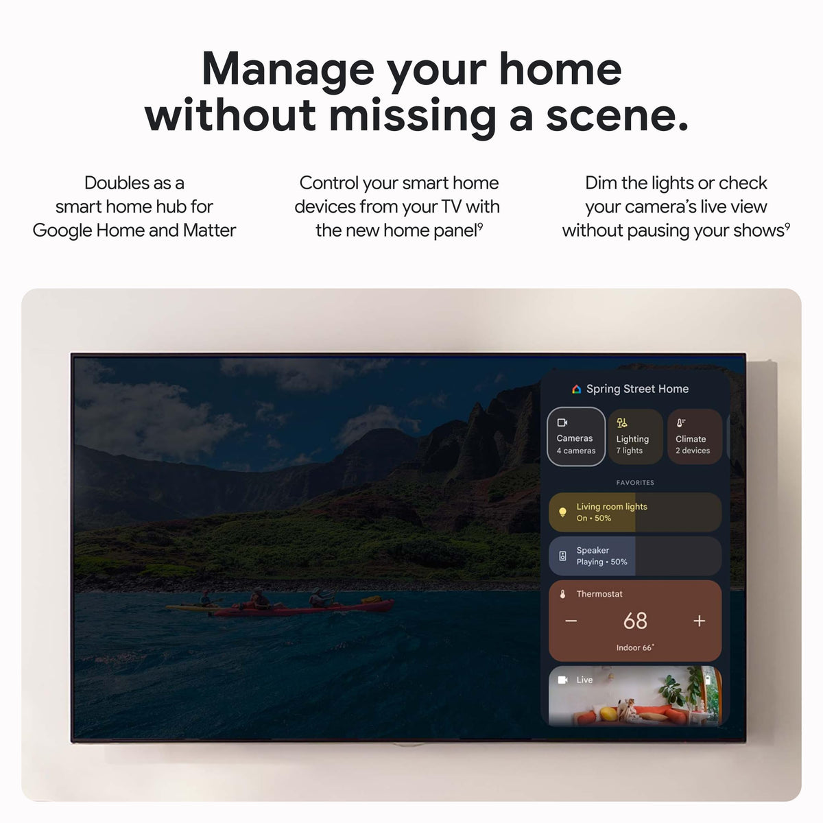 Smart home panel on Google TV Streamer 4K simplifies device control.