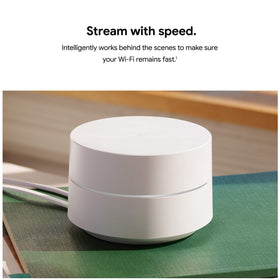 Google WiFi AC1200 2-pack placed in living room for strong signal in every room