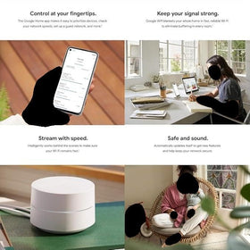 Google WiFi mesh dashboard with guest networks and parental controls.