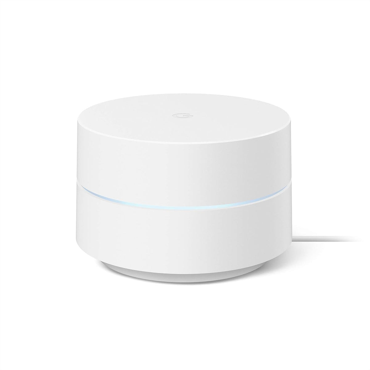 Google Wifi AC1200 mesh router front view for compact, efficient home coverage.