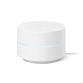Google Wifi AC1200 mesh router front view for compact, efficient home coverage.