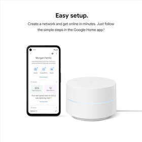 Google Wifi AC1200 setup app screenshot guiding quick network creation.