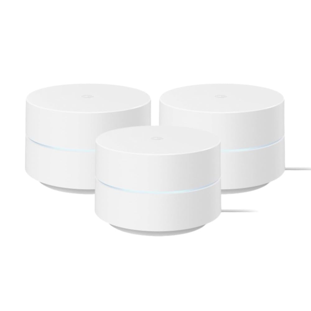 Google Wifi AC1200 mesh system with snow finish delivers seamless whole-home coverage.