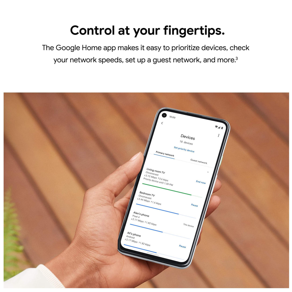 Google WiFi app control panel for managing networks and security