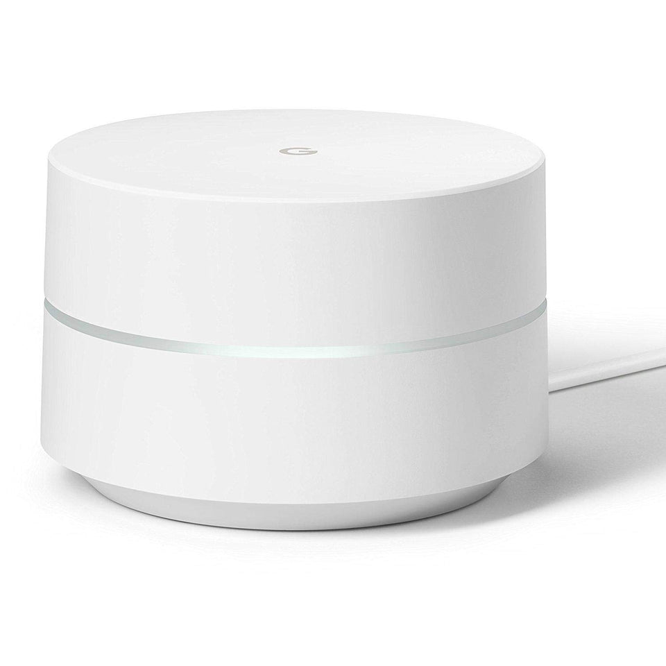 Google WiFi front packaging showing the device and fast setup benefit
