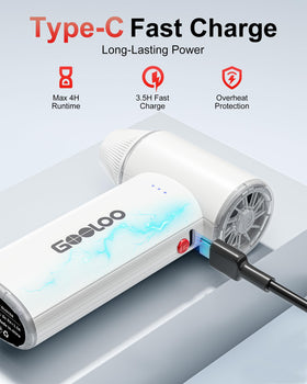 GOOLOO F3 label and battery information showing 5000mAh capacity benefits