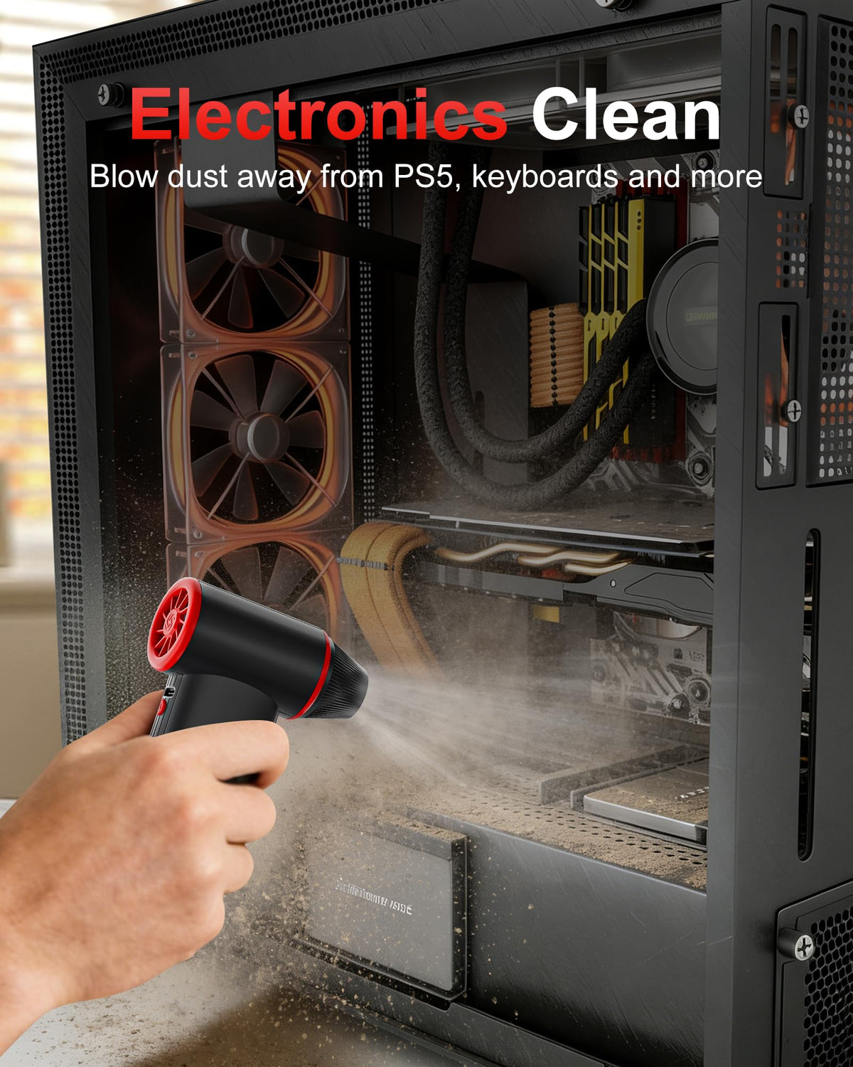 GOOLOO F3 nozzle closeup focused on airflow tip for precise dust removal benefit