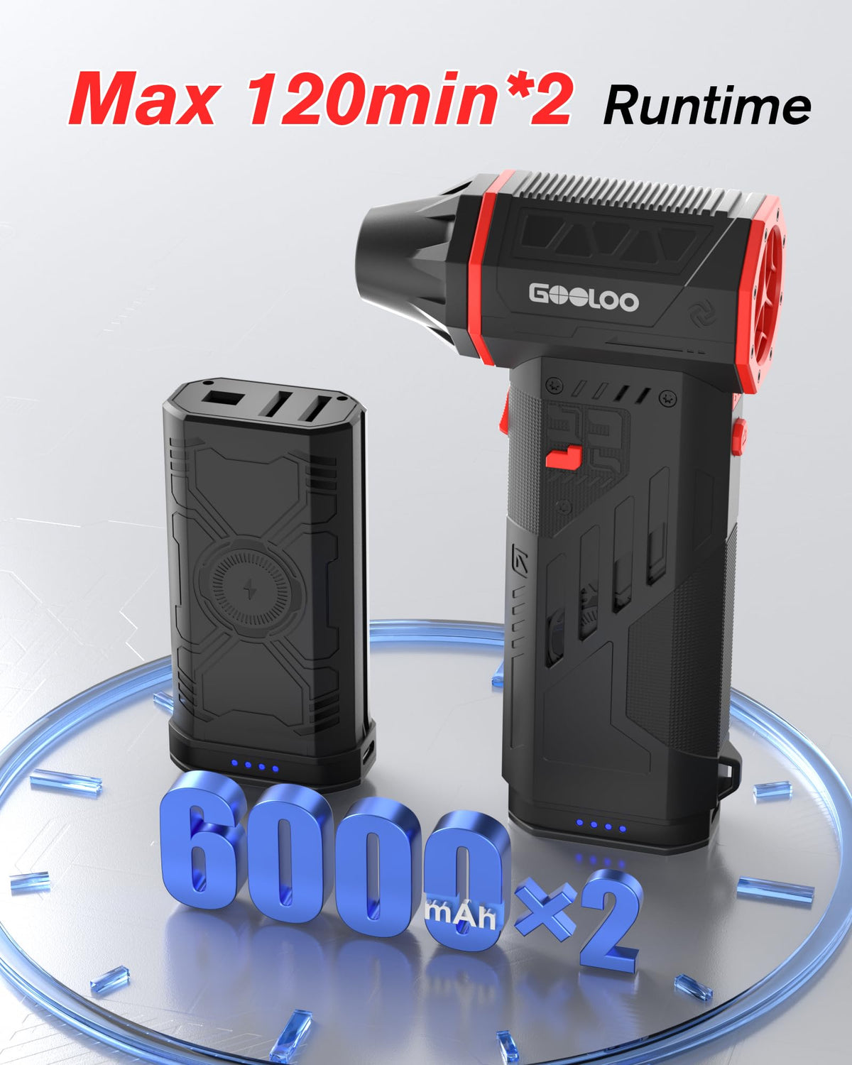GOOLOO F5 at 180000 RPM delivers powerful air for dust removal.